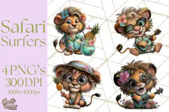 Hawaiian Safari Animals Tropical Beach Clipart PNG Product Image 1