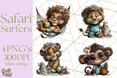 Hawaiian Safari Animals Tropical Beach Clipart PNG Product Image 1