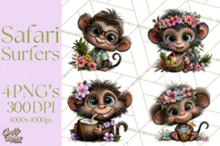 Hawaiian Safari Animals Tropical Beach Clipart PNG Product Image 1