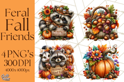 Feral Fall Friends Raccoon Opossum Squirrel Clipart Product Image 1