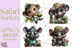 Hawaiian Safari Animals Tropical Beach Clipart PNG Product Image 1