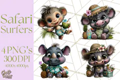 Hawaiian Safari Animals Tropical Beach Clipart PNG Product Image 1