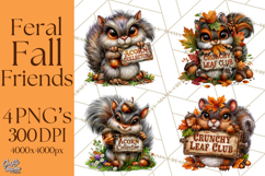Feral Fall Friends Raccoon Opossum Squirrel Clipart Product Image 1
