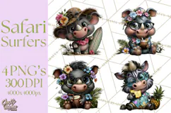 Hawaiian Safari Animals Tropical Beach Clipart PNG Product Image 1