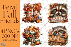 Feral Fall Friends Raccoon Opossum Squirrel Clipart Product Image 1