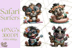 Hawaiian Safari Animals Tropical Beach Clipart PNG Product Image 1