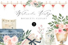 Watercolor Valentines Vintage Clipart Love Bouquets Art Png Product Image 1