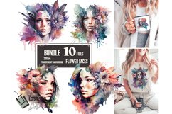 watercolor womens flower portrait clipart png sublimation Product Image 1