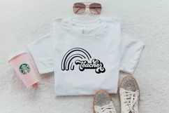 Teacher rainbow svg retro t shirt design back to school png Product Image 1