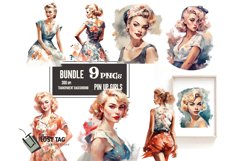 watercolor pin up girl portraits clipart bundle png pod Product Image 1