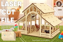 Big barn - laser cutting file, Horse stable, CNC plan Product Image 1