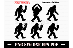 Bigfoot Walking Hand Signs Silhouette Designs Bundle Product Image 1
