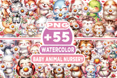 Baby Animal Watercolor Nursery Clipart, Cute Safari Woodland Product Image 1