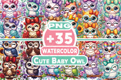 Watercolor Cute Baby Owl Clipart Bundle, Woodland Animal PNG Product Image 1