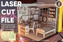 Dollhouse Bedroom Book Nook - Laser Cut File SVG Diorama Product Image 1