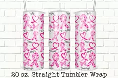 Breast Cancer Tumbler Wrap, Sublimation, 20 oz Tumbler Wrap Product Image 1