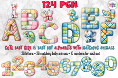 Cute Patchwork Baby Alphabet and Numbers, Baby Animals PNG Product Image 1