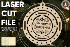 Merry Christmas ornament - laser cut file, SVG DXF pattern Product Image 1