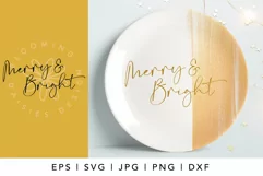 Handwritten Merry and Bright SVG | Christmas Plate Ornament Product Image 1