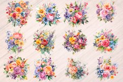 Colorful Bouquet of Flowers Watercolor Clipart - 15 Graphics Product Image 3