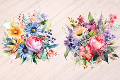 Colorful Bouquet of Flowers Watercolor Clipart - 15 Graphics Product Image 2