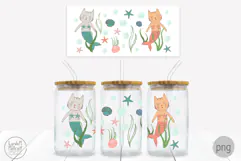 Cat Mermaids Libbey Glass Can Wrap, Ocean Purrmaids Png Product Image 1