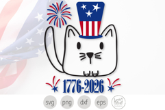 Patriotic Cat in Hat Svg. America 1776 to 2026 Png Product Image 1