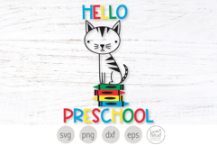 Hello Pre-School Svg. Cat with Crayons Png Clip Art Product Image 1
