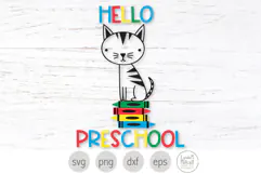 Hello Pre-School Svg. Cat with Crayons Png Clip Art Product Image 1