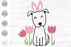 Easter Puppy with Tulips Svg. Dog with Bunny Ears Png. Product Image 1