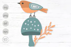 Fall Bird with Mushroom Svg and Png. Autumn Bird Clipart Product Image 1