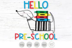 Hello Preschool Svg. Dog with Crayons Png Clipart. Product Image 1