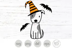 Witch Puppy Svg, Halloween Dog with Bats Clipart Png Product Image 1