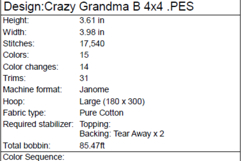 Grandma B - Crazy Grandma - Machine Embroidery Design Product Image 2