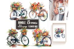 watercolor flower bike clipart bundle png pod sublimation Product Image 1