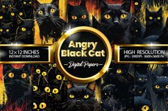 Angry Black Cat Digital Papers, Scary Pattern Product Image 1