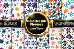 Colorful Ink Seamless Flower Digital Papers, Flowers Pattern Product Image 1