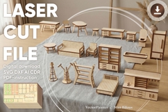 Dollhouse furniture 1:12 laser cut file, plan for laser CNC Product Image 1