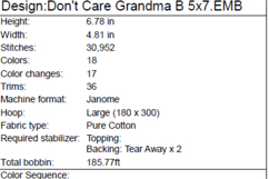 Grandma B - Don&#039;t Care - Machine Embroidery Design Product Image 7