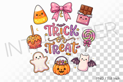 Pink Trick or Treat PNG | Candy Ghost Halloween Glitter Bow Product Image 1