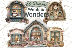 Cozy Christmas Village Window Clipart PNG for Crafts Product Image 1