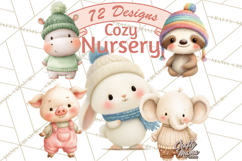 Knitted Nursery Animal Clipart PNG, Cozy Watercolor Baby Fox Product Image 1