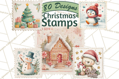 Vintage Christmas Stamp Clipart PNG Watercolor Product Image 1