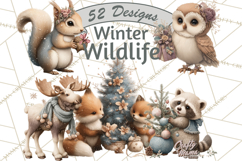 Snowy Forest Animals Clipart PNG, Holiday Woodland Art Product Image 1