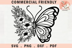 Boho Floral Butterfly SVG,Wildflower Butterfly wings clipart Product Image 1