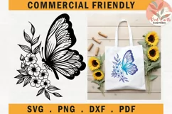 Boho Floral Butterfly SVG,Wildflower Butterfly wings clipart Product Image 1