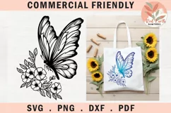 Boho Floral Butterfly SVG,Wildflower Butterfly wings clipart Product Image 1