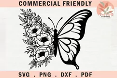 Boho Floral Butterfly SVG,Wildflower Butterfly wings clipart Product Image 1