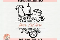Nurse floral monogram frame svg,floral medical split frame Product Image 2