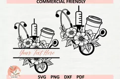 Nurse floral monogram frame svg,floral medical split frame Product Image 1